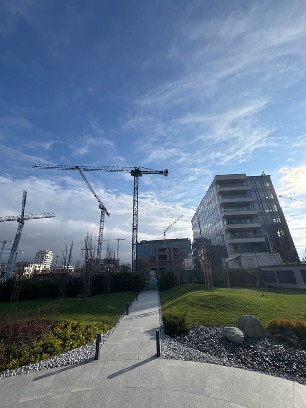 Morning scenes from Sofia show construction, cafe visits, daily life