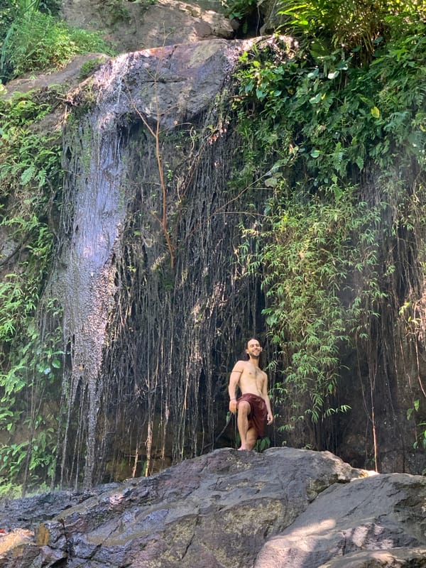 Waterfall and jungle spider, Ko Samui backcountry morning
