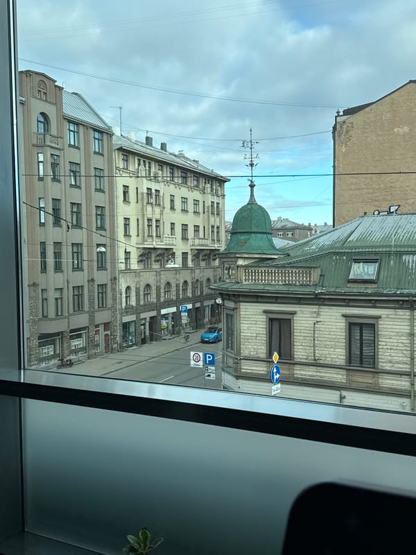 Inside a Riga gym, with street views nearby