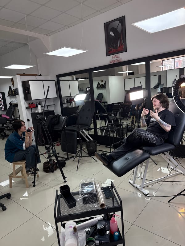Tattoo studio scene documented in Rostov-on-Don