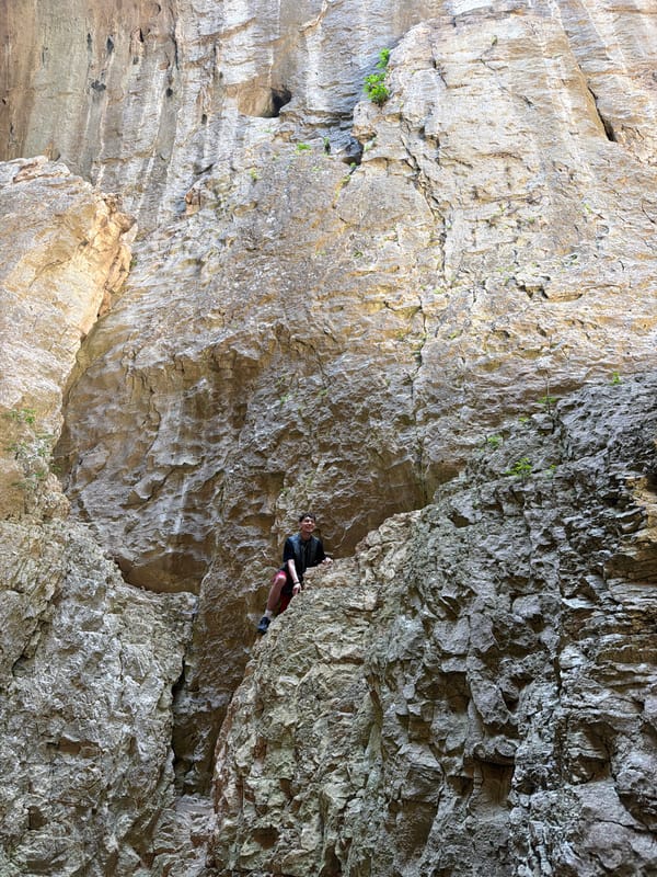 Rock climber scales walls in Bulgaria's Prohodna Cave