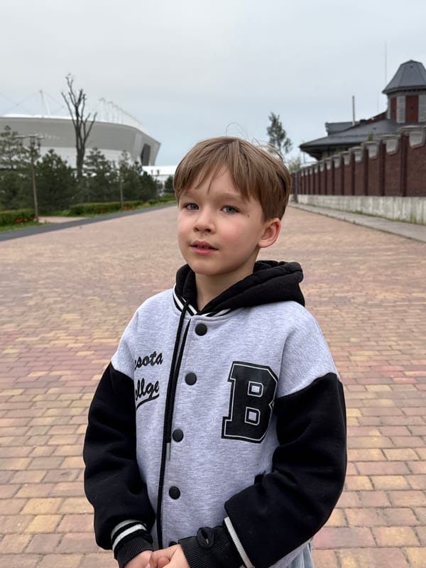 Boy photographed near historic theater in Rostov-on-Don