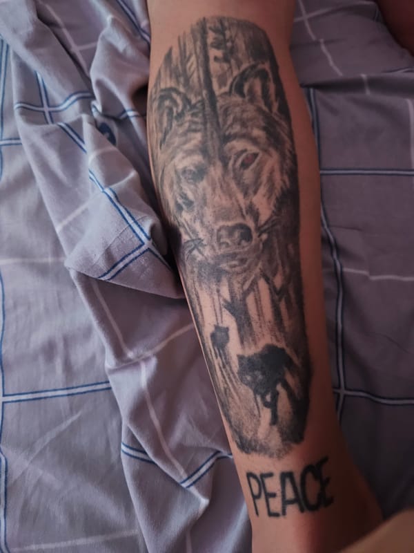 Wolf, forest, and gothic cross tattoos in Veliko Tarnovo