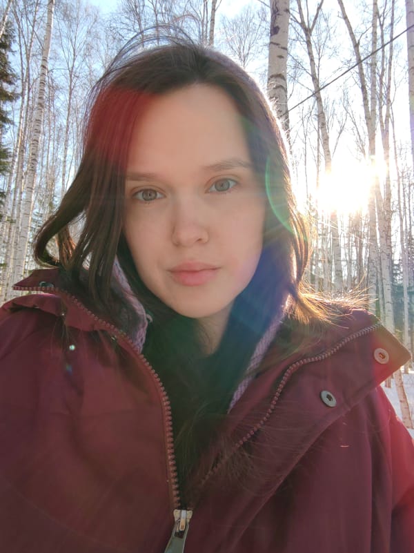 Woman photographed in birch forest near Ust-Ilimsk, Russia