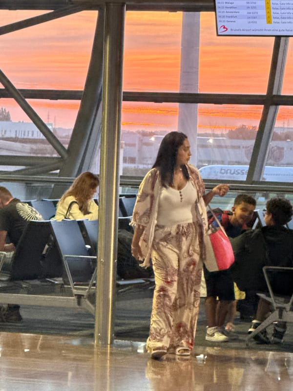 Sunset wait at Brussels Airport terminal gates
