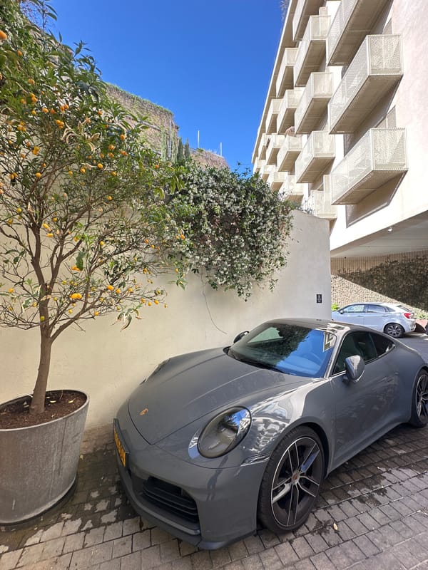 Tel-Aviv street scene and hashtag image captured simultaneously