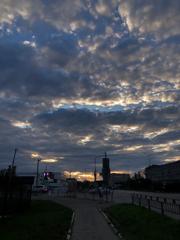 Dramatic sunset skies over Chaikovsky, with selfies to match