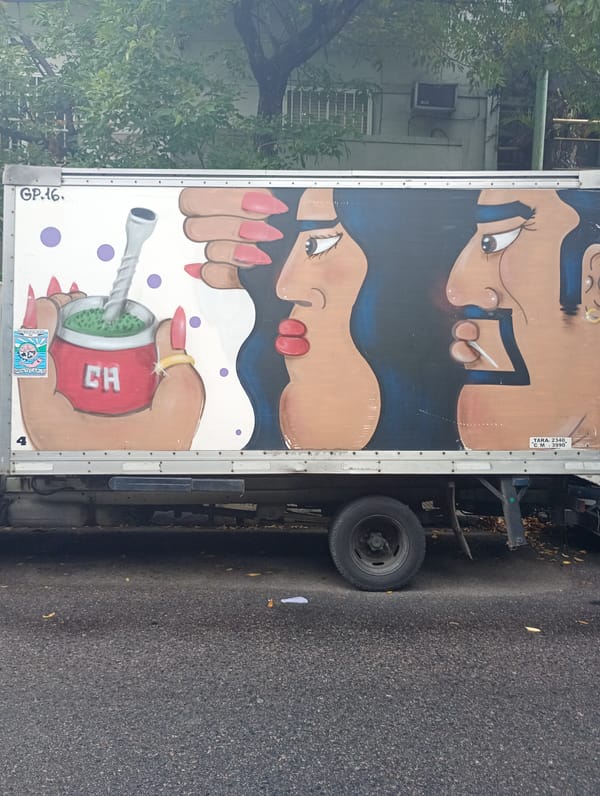 Street art spotted in Buenos Aires features mate and rocket
