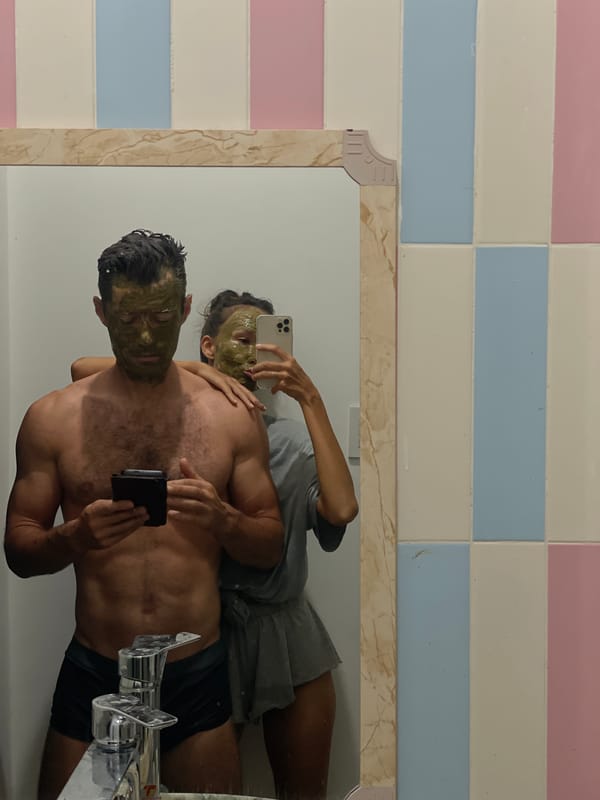 Couple enjoys spa night with green face masks in Vietnam