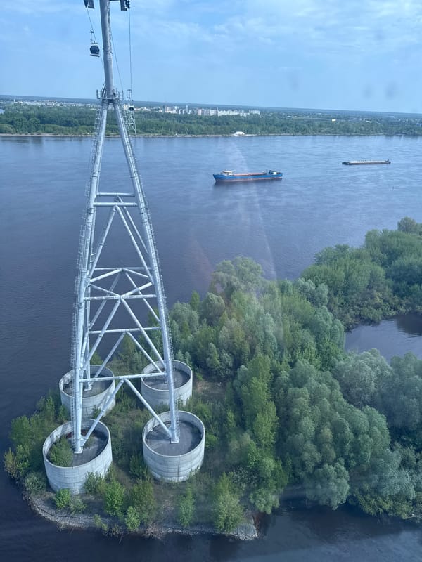 Cable car and cargo ship observed on Volga River