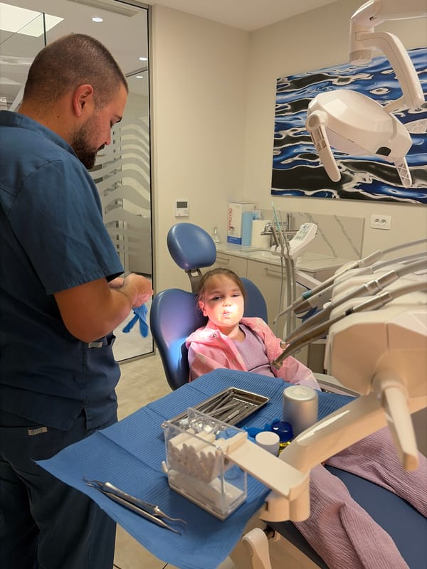 Child's dental visit documented by parent in Budva clinic