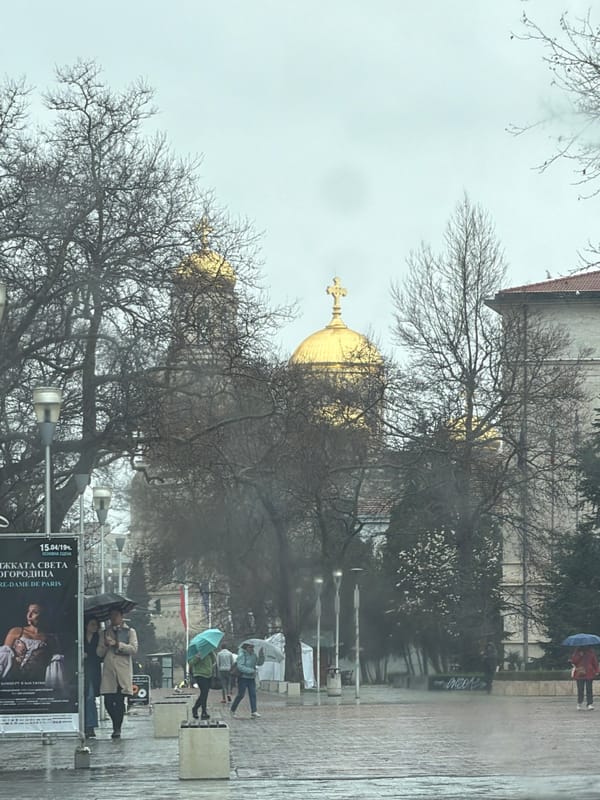 Rainy morning scenes captured around Varna cathedral district