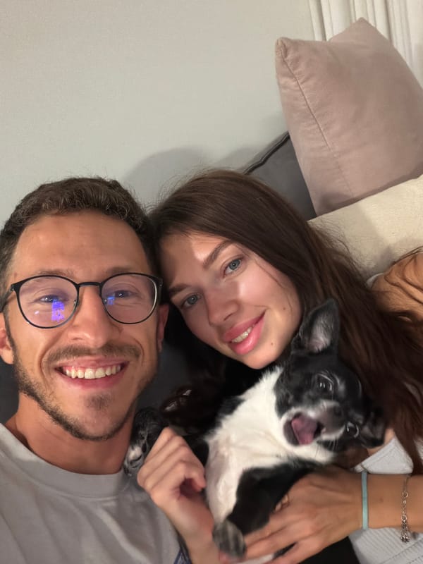 Casual moments captured with couple, dog, and woman relaxing