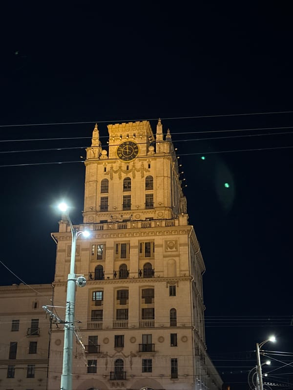 Evening transit scenes documented across central Minsk locations