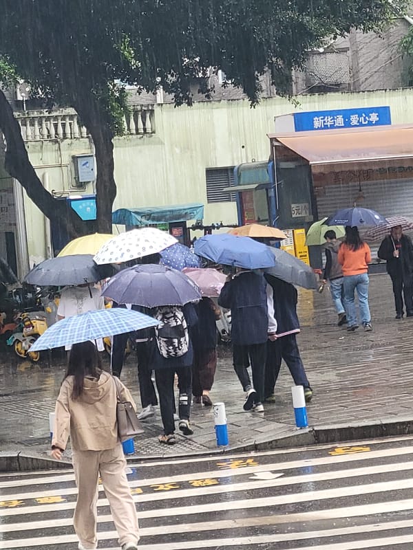 Rainy morning commute captured in Shapingba District, China