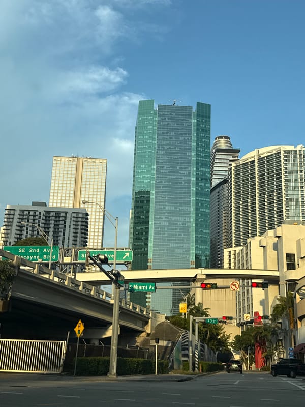 Downtown Miami street scene captured at major intersection