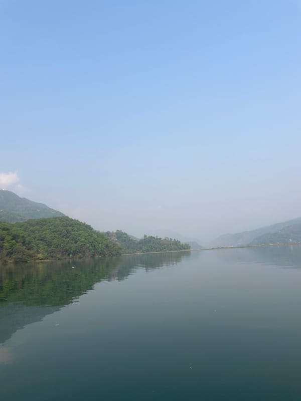 Peaceful lake scene documented in early morning Pokhara
