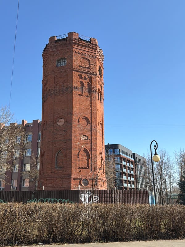 Historic brick water tower documented in Izhevsk, Russia