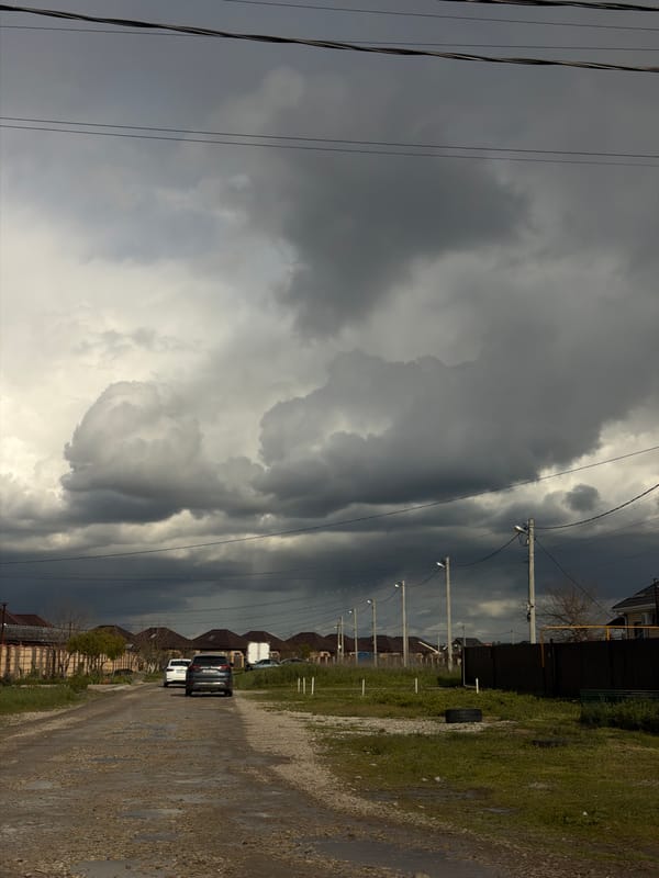 Overcast skies and wet streets observed in Rossiyskiy
