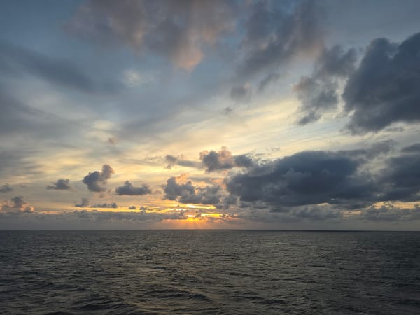 Dramatic sunset with sunbeams observed over ocean waters
