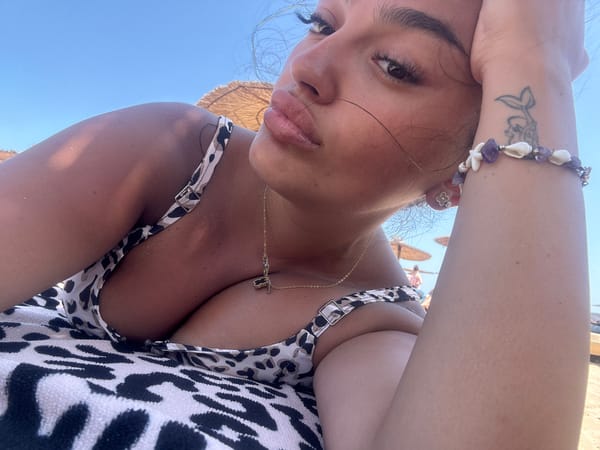 Relaxing on the beach in Primorsko, leopard-print bikini