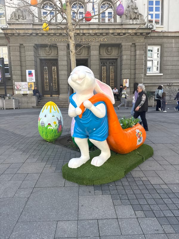 Easter bunny display spotted outside Sofia building