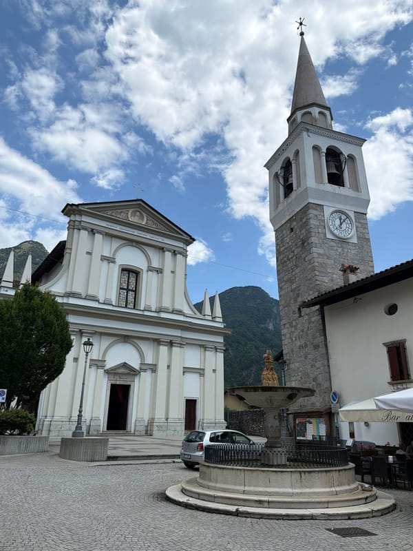 Ampezzo town square on a summer morning