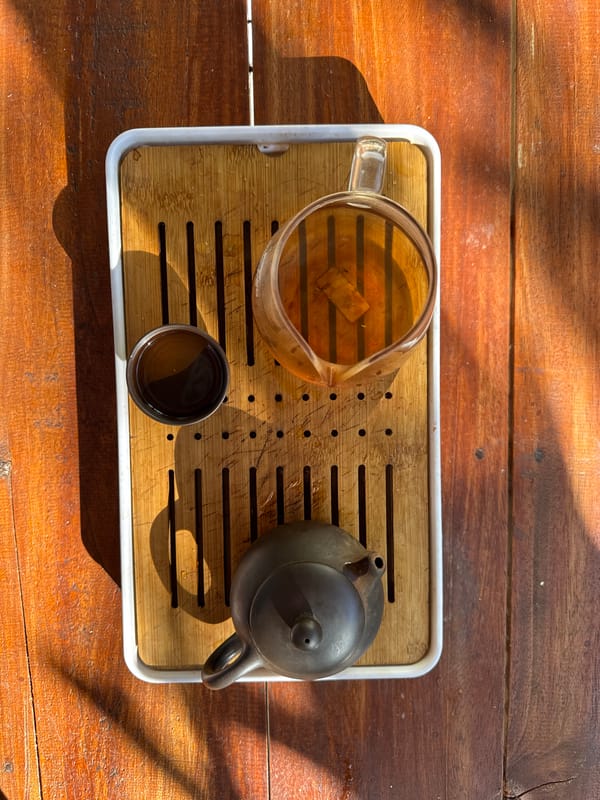 Tea set and a curious cat, Ubud morning