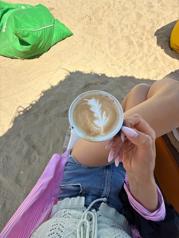 Coffee break captured on sunny Nesebar beach
