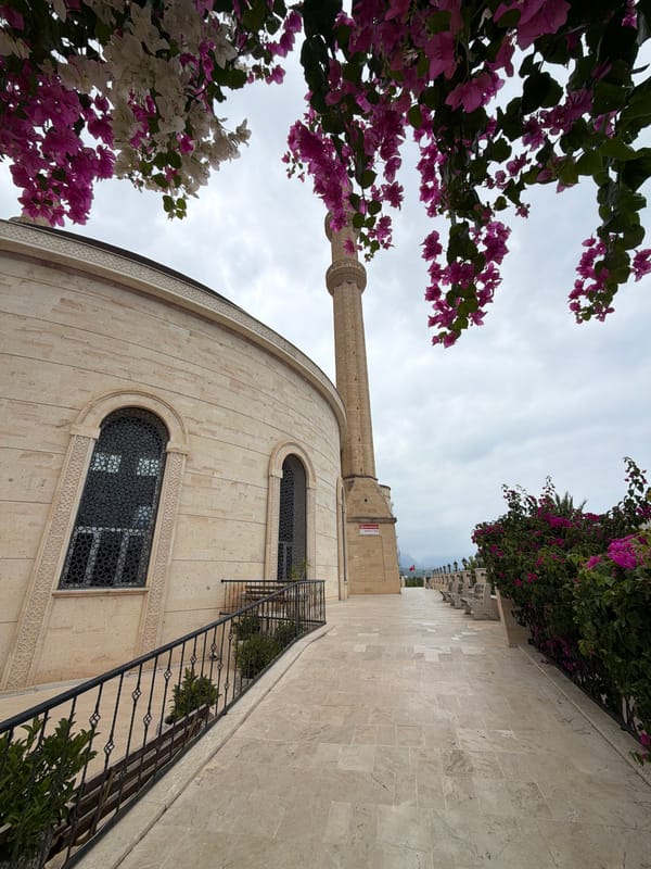 Morning around Kemer's streets, mosque, and waterfront plaza