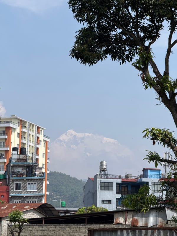 Hazy mountain view captured in Pokhara, Nepal