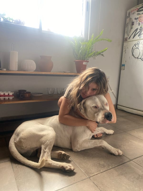 Woman spends quiet evening at home with beloved dog