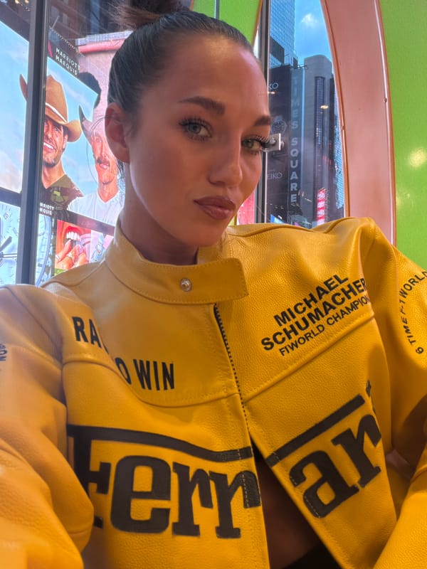 Woman in Ferrari Schumacher jacket spotted in Times Square