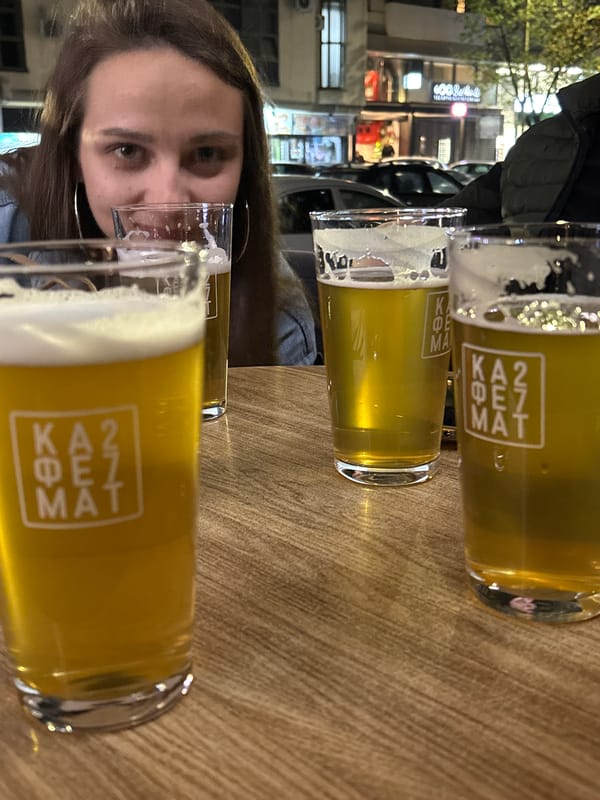 Young adults gather for evening drinks at Kragujevac patio