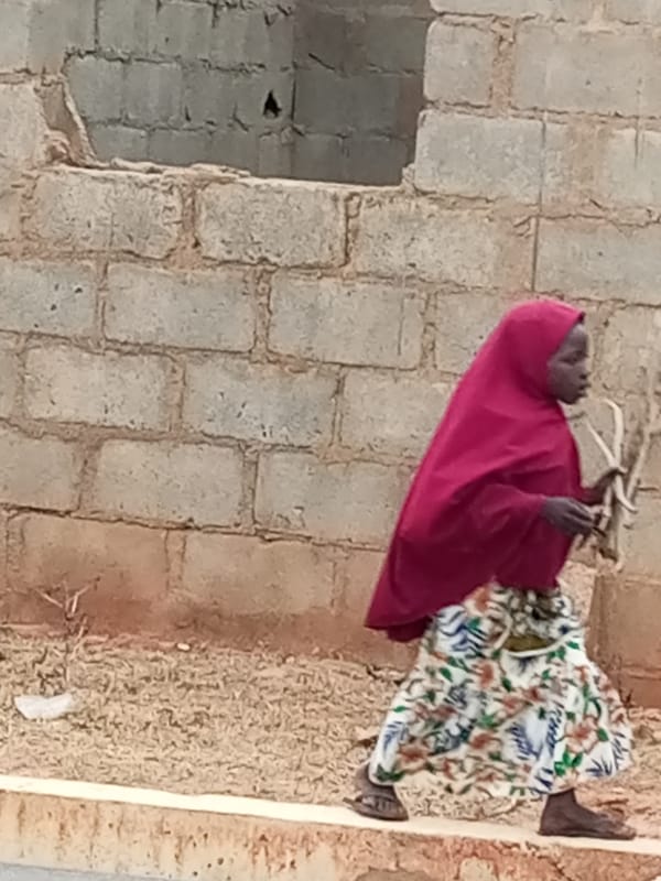Everyday activity around a brick building and outdoor marketplace