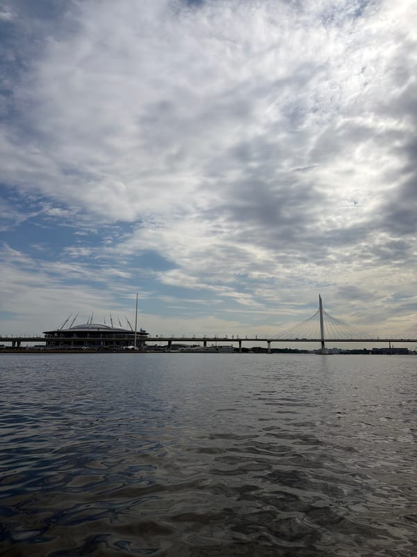 Morning boat activity observed on Neva River near stadium