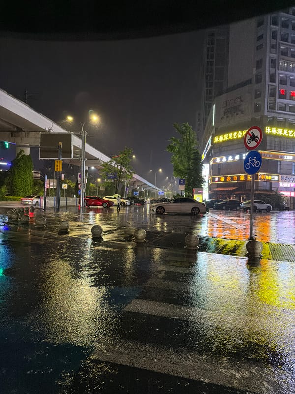 Rain creates reflective night scene in Chongqing High-tech Zone