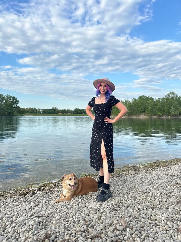 Woman with purple hair photographed at Zagreb waterfront