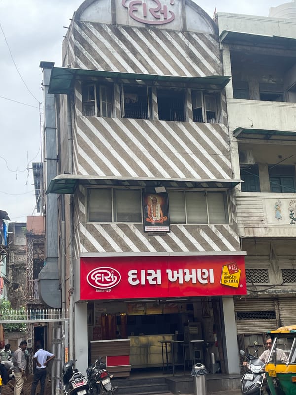 Das Khaman's century-old facade and a nearby Ahmedabad building