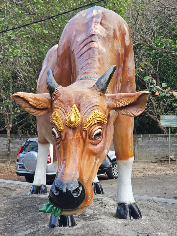 Balinese deity statues and waterways in Denpasar