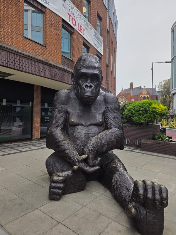 Bronze gorilla sculpture spotted on London pavement
