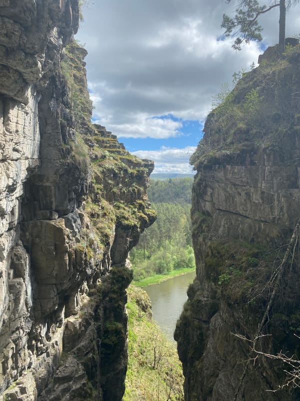 Rocky canyon with river observed in Russia