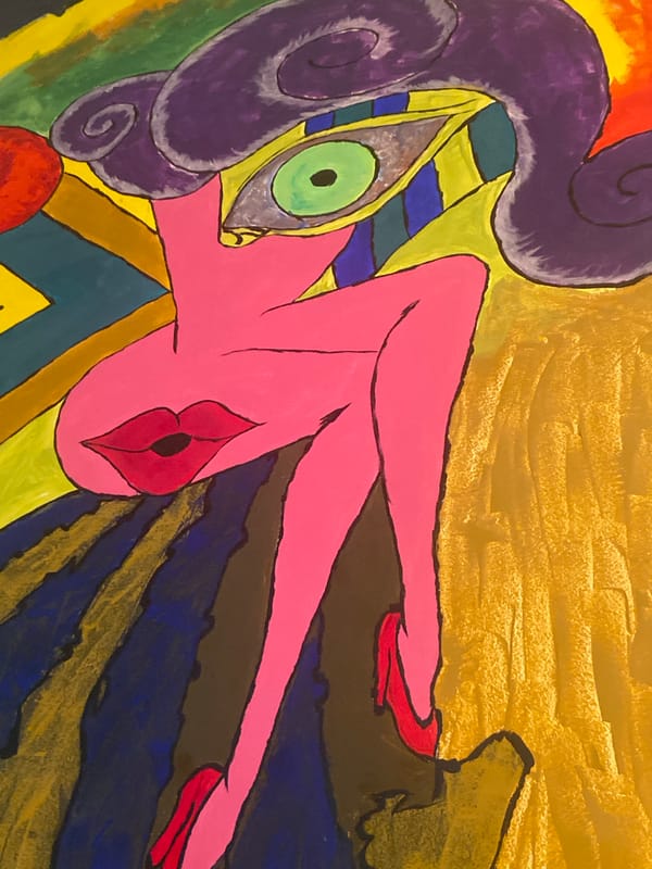Abstract painting with stylized figure observed in Saratov, Russia