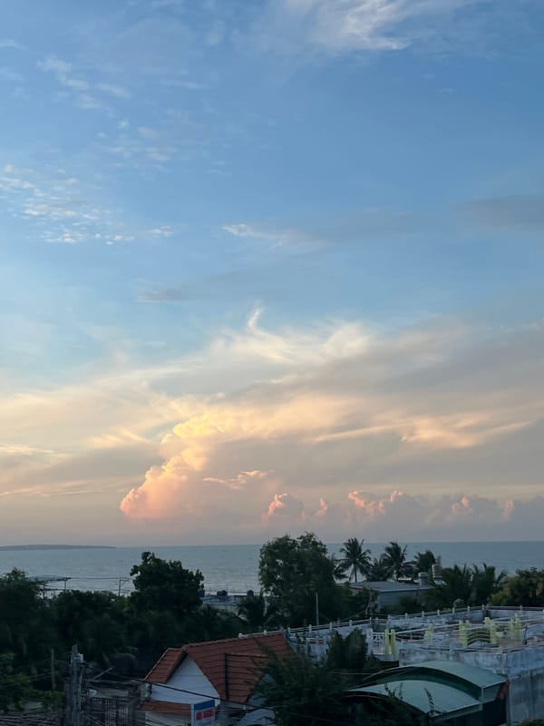 Golden hour on the Mũi Né coast, coffee and sea views