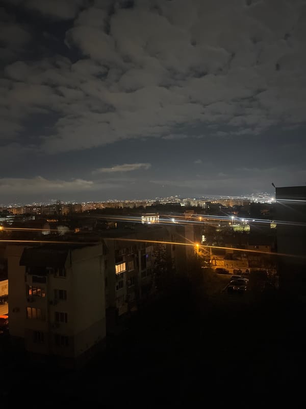 Nighttime cityscape views captured across Sofia, Bulgaria