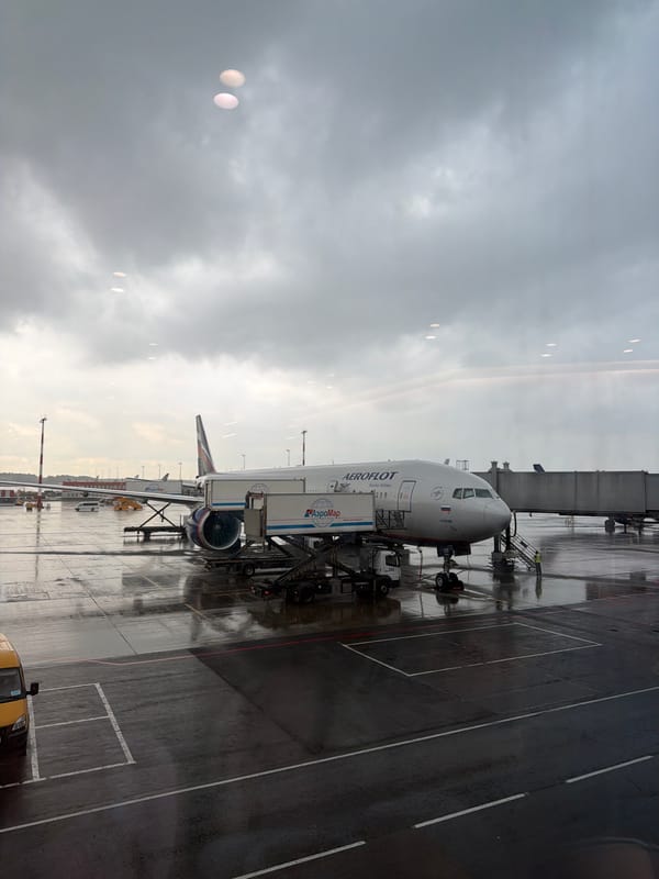 Airport scenes from Sheremetyevo with grounded Aeroflot flight
