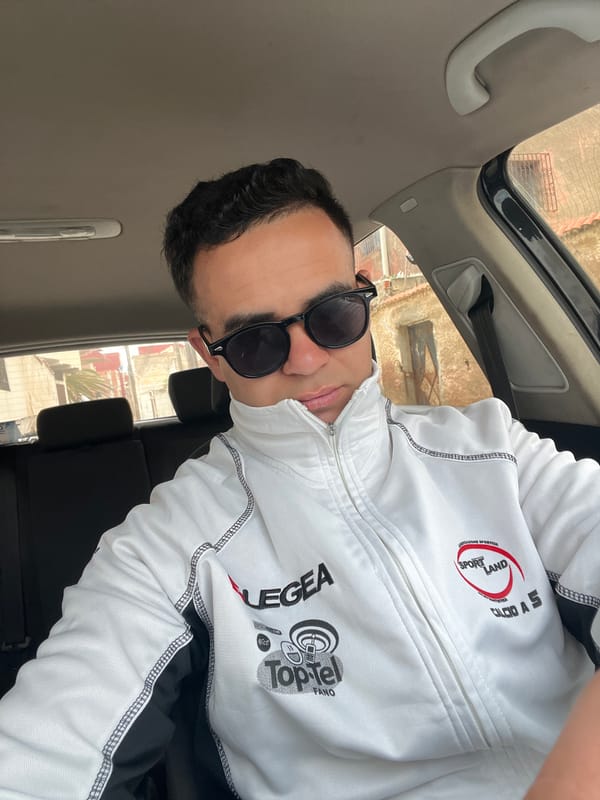 Young man photographed in car in Martil, Morocco