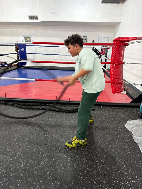 Boy exercises with battle ropes at Blagoevgrad gym