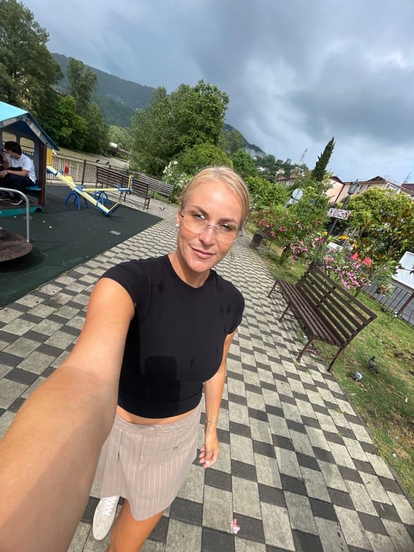 Afternoon stroll along Sochi's muddy riverbank and park
