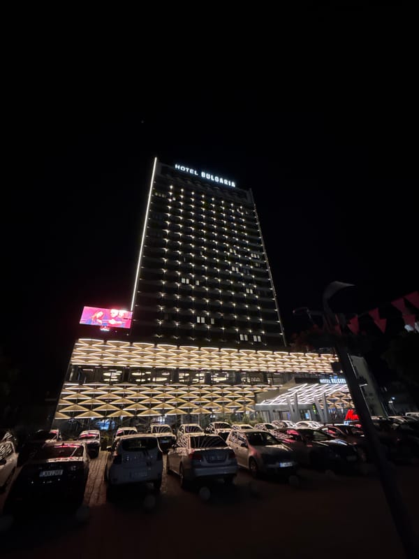Nighttime illumination across central Burgas landmarks